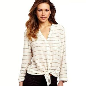 Joie Silk Edaline B Robe Print Roll Tab Sleeve Option Tie Front Blouse XS